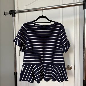 J. Crew Navy and White Striped Short Sleeve Top